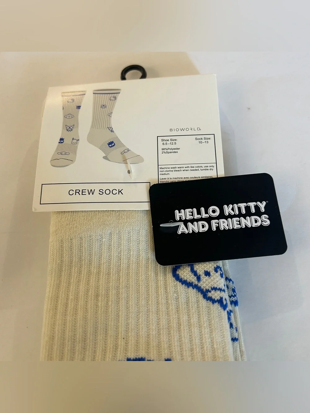 Hello Kitty Friends Cream Crew Socks Blue Character Print Kawaii Sanrio 2-pack